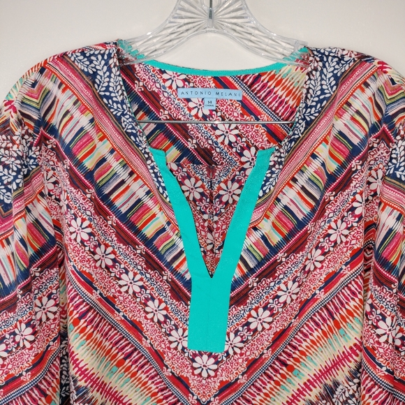 NWOT Antonio Melani V Cut Multicolor Hi-Lo Tunic Top/Dress Sz. 14 - Picture 2 of 9